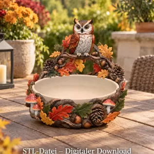 Autumn Owl Bowl Organizer STL File for 3D Print - Model thumbnail 2