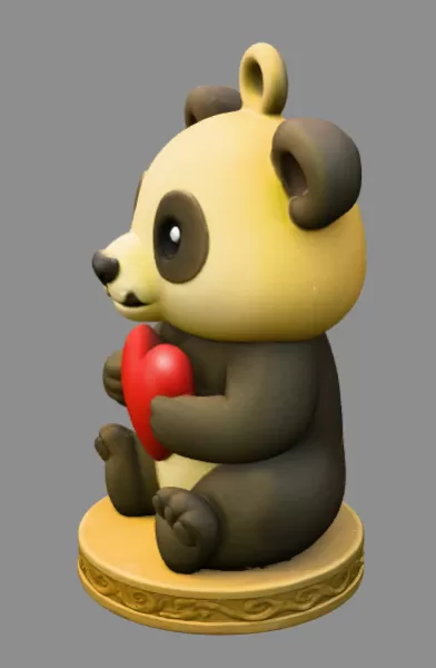 Panda with Heart — Cute Panda Figurine / Pendant / Keychain - Model preview 3