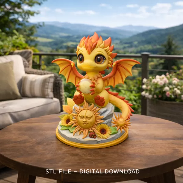 Sun Dragon STL File 3D Printable Fantasy Dragon Figurine - Model preview 2