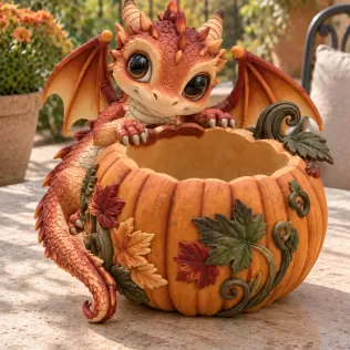 Autumn Baby Dragon Pumpkin Bowl STL File for 3D Print - Model thumbnail 2