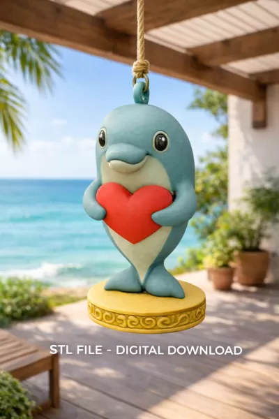 Dolphin with Heart – STL File | Digital Download - Model preview 1