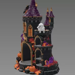 Haunted Halloween Castle LED Candle Holder STL File for 3D Print - Model thumbnail 8