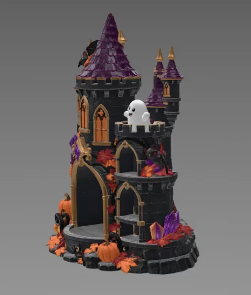 Haunted Halloween Castle LED Candle Holder STL File for 3D Print - Model preview 8