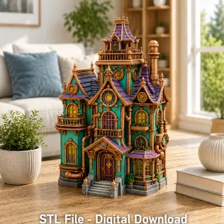 Whimsical Steampunk Manor STL File for 3D Print - Model thumbnail 3