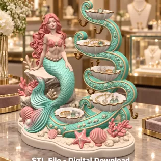 Mermaid Shell Jewelry Organizer STL File for 3D Print - Model thumbnail 5