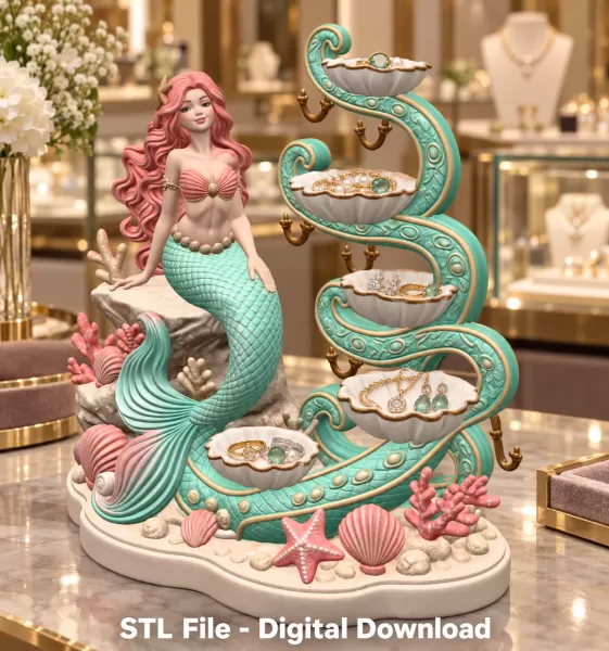 Mermaid Shell Jewelry Organizer STL File for 3D Print - Model preview 5