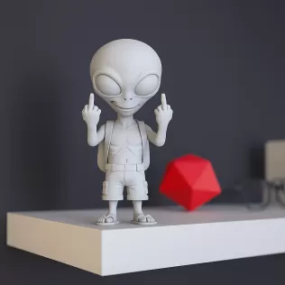 Funny Alien Figure | Middle Finger Alien Statue | Rude Sci-Fi - Model thumbnail 7