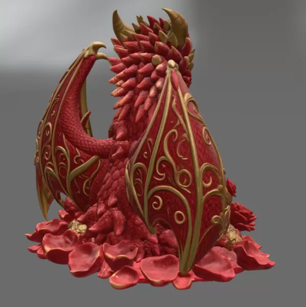 Rose Dragon Mother and Baby STL File for 3D Print - Model preview 11