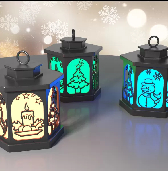 3D Christmas Lamp, Christmas Lantern, Night Light, Candle Holder - Model preview 6