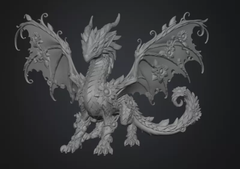 Sunflower Meadow Dragon STL File for 3D Print - Model preview 11