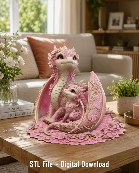 Cherry Blossom Dragon Family STL File for 3D Print - Model preview 5
