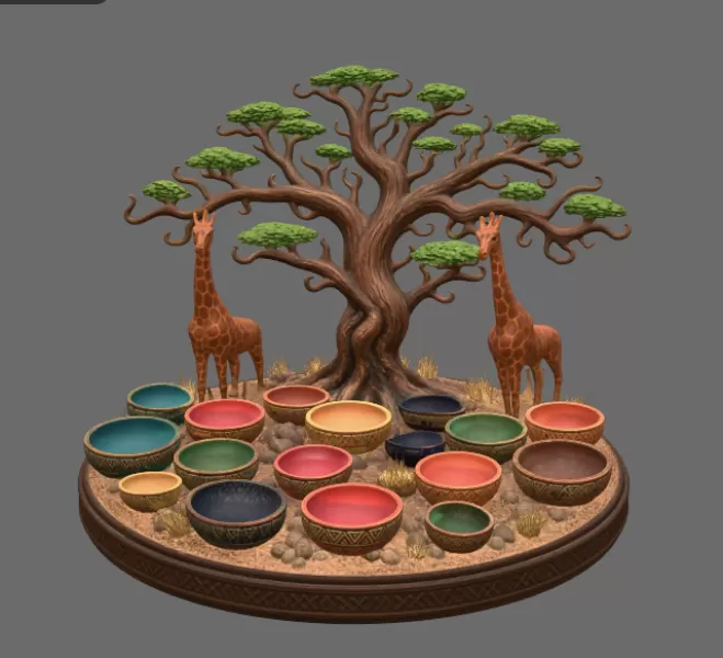 African Savanna Giraffe Bowl Organizer STL File for 3D Print - Model preview 9