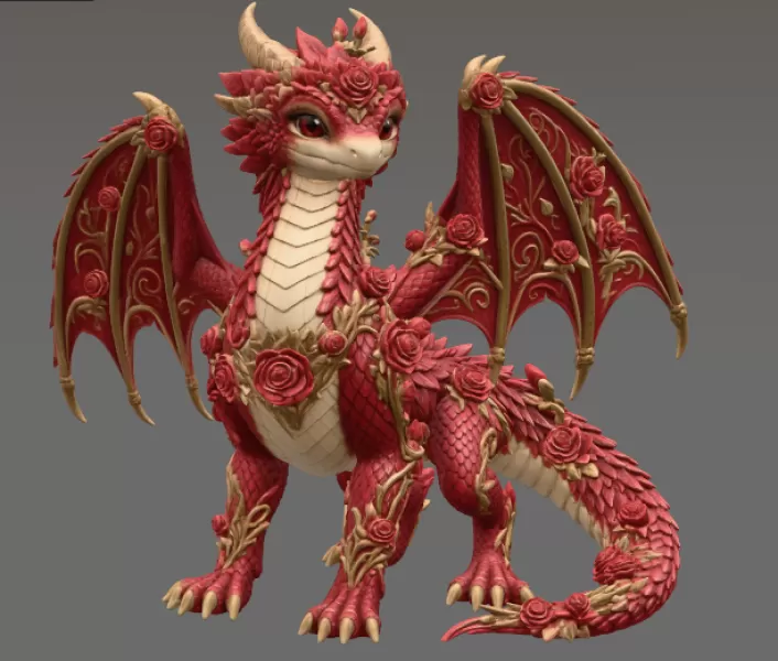 Crimson Rose Dragon STL File for 3D Print - Model preview 7