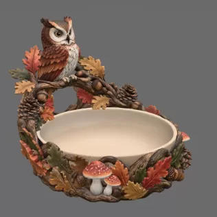 Autumn Owl Bowl Organizer STL File for 3D Print - Model thumbnail 12