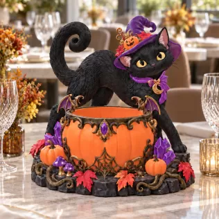 Halloween Witch Cat Pumpkin Bowl STL File for 3D Print - Model thumbnail 2