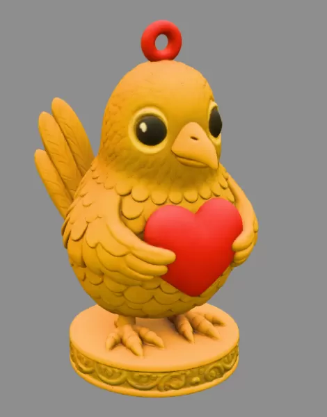 Cute Blue Bird with Heart STL – Adorable 3D Printable Ornament - Model preview 7