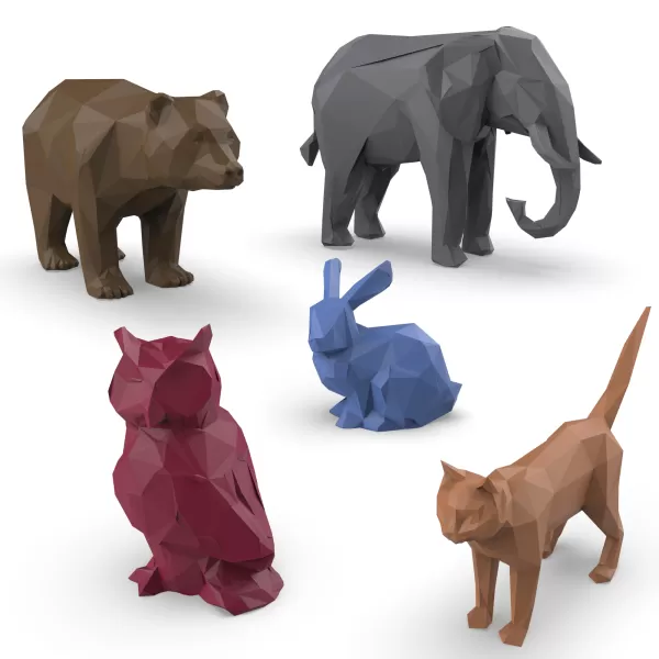 3D Low Polygonal Animals Set, Owl; Tiger; Cat; Elephant; Rabbit - Model preview 6