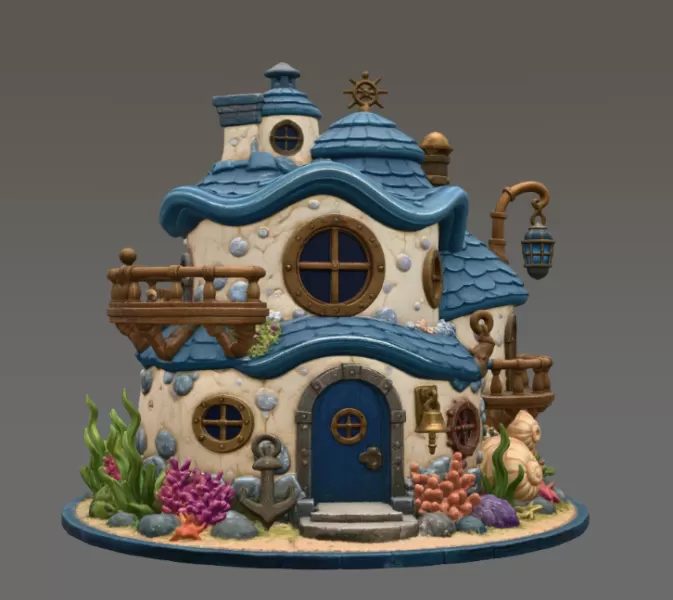 Seaside Fantasy Cottage STL File for 3D Print - Model preview 7