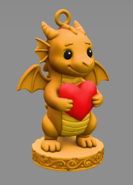 🐉❤ Cute Dragon STL File – 3D Printable Valentine Figurine - Model preview 5