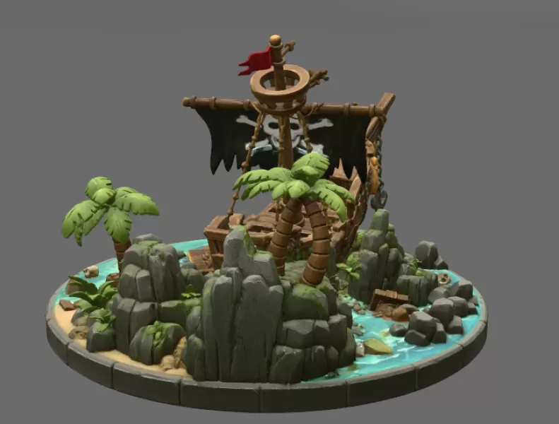 Pirate Treasure Island Shipwreck STL File for 3D Print - Model preview 10