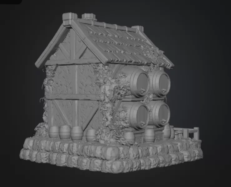 Fantasy Wine Cottage – Medieval Vineyard House STL for 3D Printi - Model preview 11