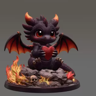Cute Devil Dragon with Heart STL File 3D Print - Model thumbnail 6
