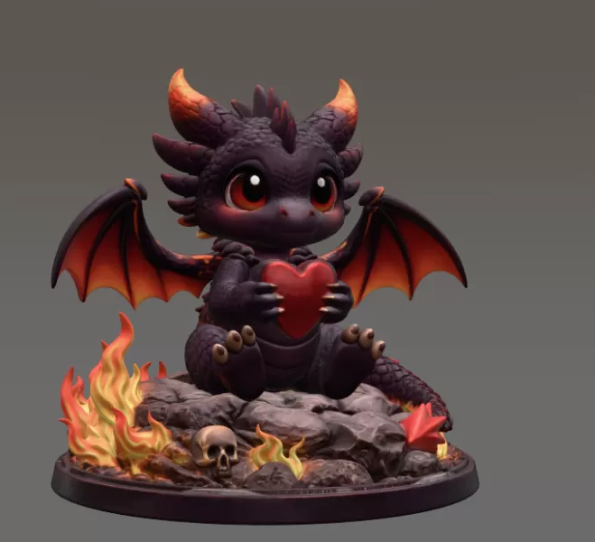 Cute Devil Dragon with Heart STL File 3D Print - Model preview 6