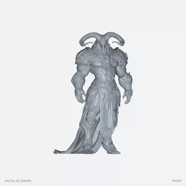 Ram-Horned Armored Knight Statue - STL - Model preview 1