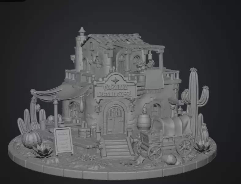 Desert Trading Post Fantasy Western Village STL File for 3D - Model preview 16