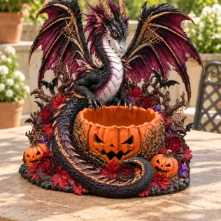 Gothic Halloween Dragon Pumpkin Bowl STL File for 3D Print - Model thumbnail 2