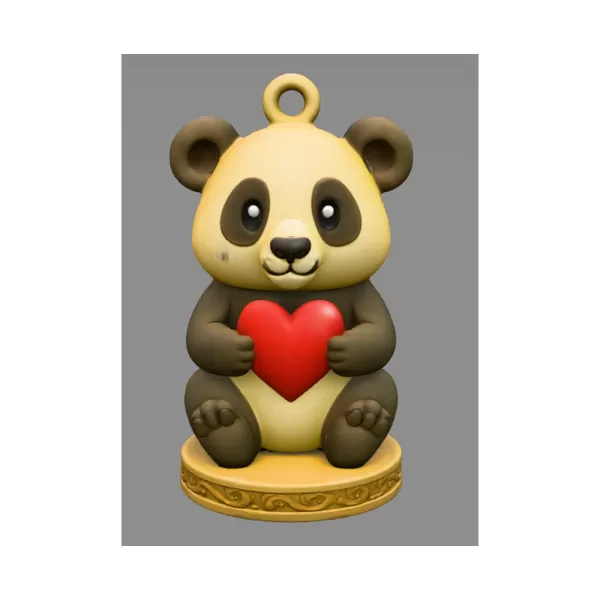 Panda with Heart — Cute Panda Figurine / Pendant / Keychain - Model preview 1