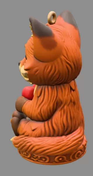 Adorable fox / forest creature figurine holding a heart pendant - Model preview 3