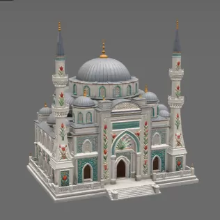 Blue Dome and Twin Minaret Architecture STL File for 3D Print - Model thumbnail 13