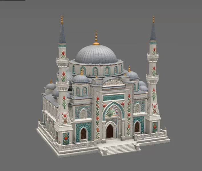 Blue Dome and Twin Minaret Architecture STL File for 3D Print - Model preview 13