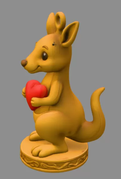 Kangaroo with Heart — Detailed Kangaroo Pendant / Figurine - Model preview 3