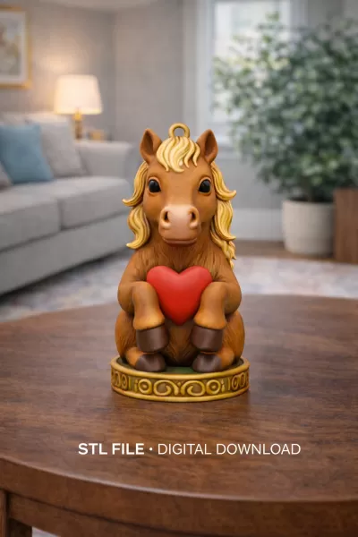 Cute Horse Ornament - STL File - Horse Pendant for 3D print - Model preview 7