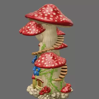 Enchanted Mushroom Tower STL File 3D Printable Fantasy Fairy Hou - Model thumbnail 4