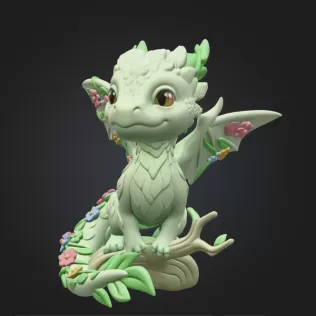 Floral Forest Dragon STL File 3D Printable Cute Fantasy Dragon - Model thumbnail 4