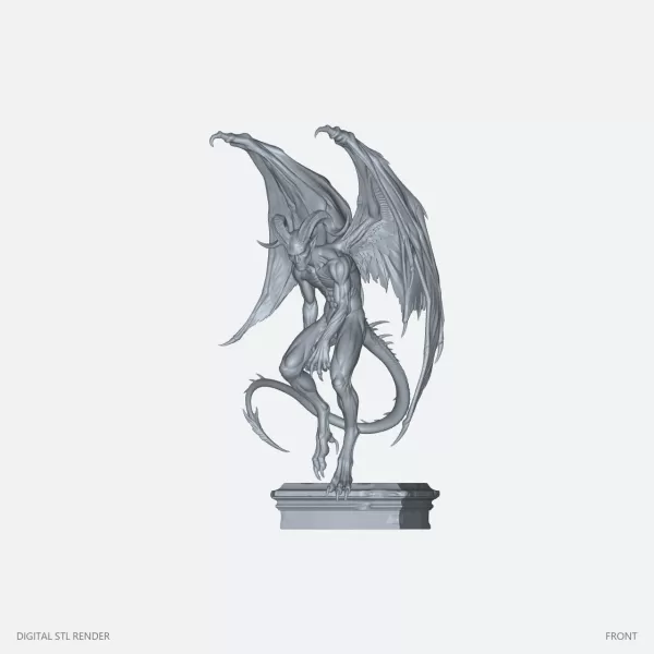 Winged Demon on Plinth - 100 mm STL - Model preview 2
