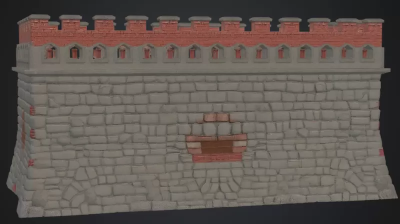 Mauer mit schiessschadten - Model preview 3