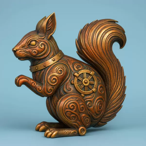 Steampunk Squirrel – Ornamental Mechanical Creature (STL) - Model preview 1