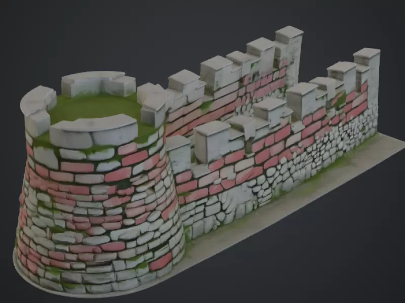 Stadtmauer mit runden turm - Model preview 2