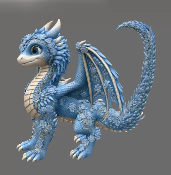 Azure Blossom Dragon STL File for 3D Print - Model preview 7