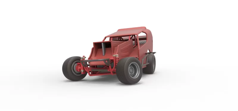 Vintage Dirt Modified stock car Version 4 while turning 1:25 - Model preview 6