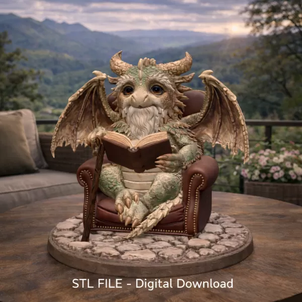 Wise Scholar Dragon STL File 3D Print - Model preview 9