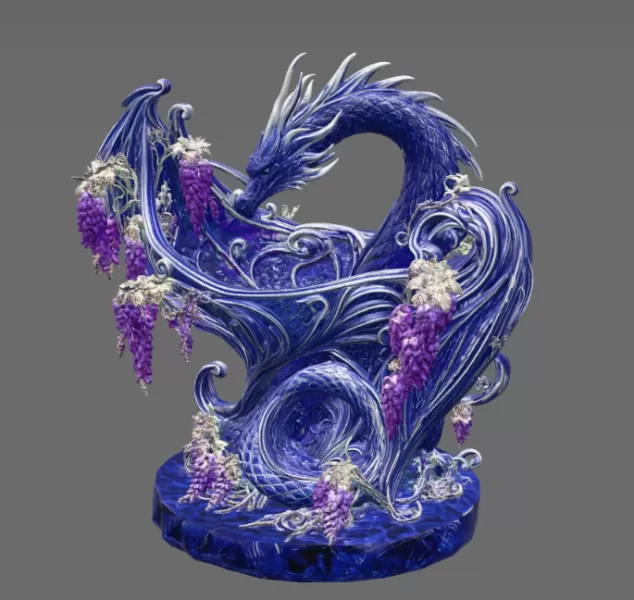 Midnight Wisteria Dragon Bowl STL File for 3D Print - Model preview 7