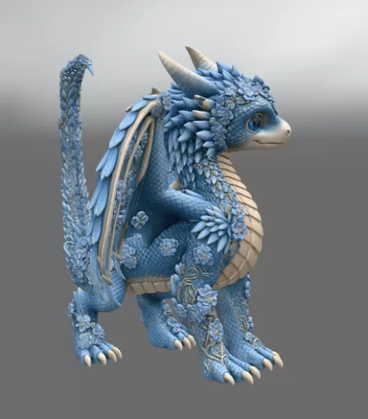 Azure Blossom Dragon STL File for 3D Print - Model preview 10