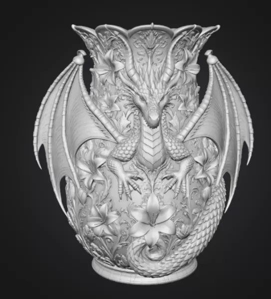 Royal Blue Lily Dragon Vase STL File for 3D Print - Model preview 14