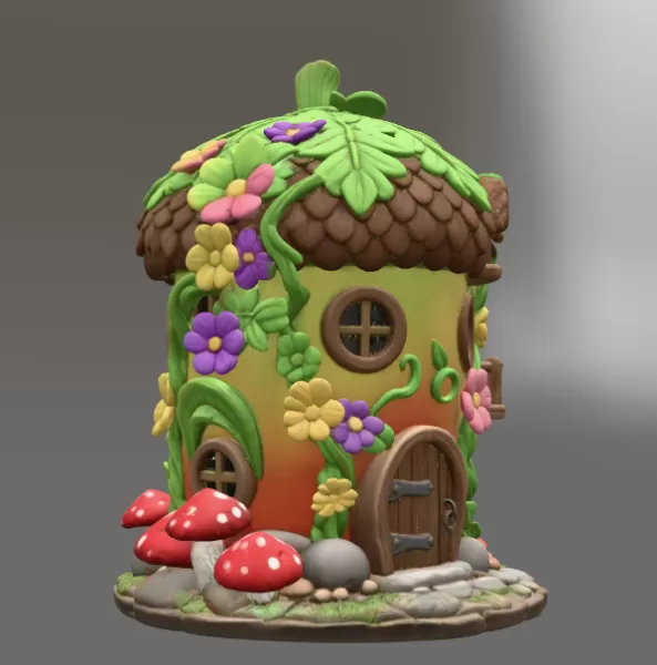 Whimsical Fairy Garden Cottage STL File 3D Printable - Model preview 6