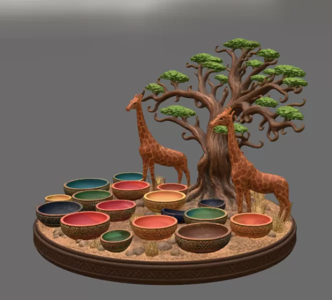 African Savanna Giraffe Bowl Organizer STL File for 3D Print - Model preview 12